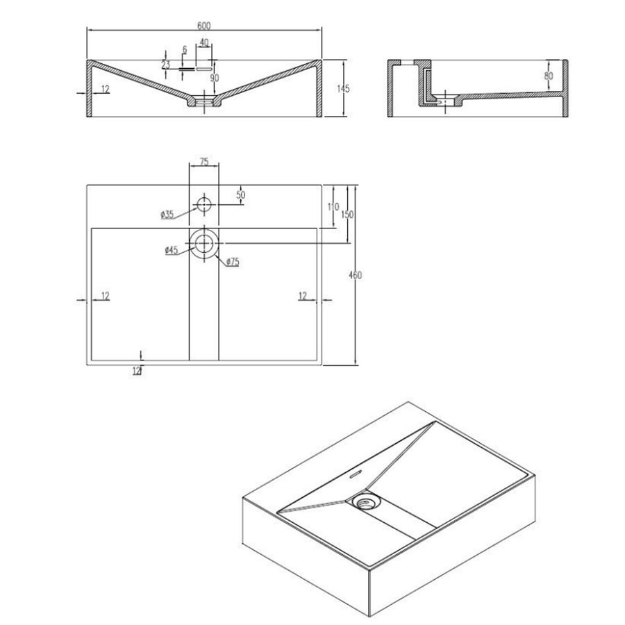 Best-Design "Oasis" Wastafel "Just-Solid" 60x45x14,5cm Mat Wit