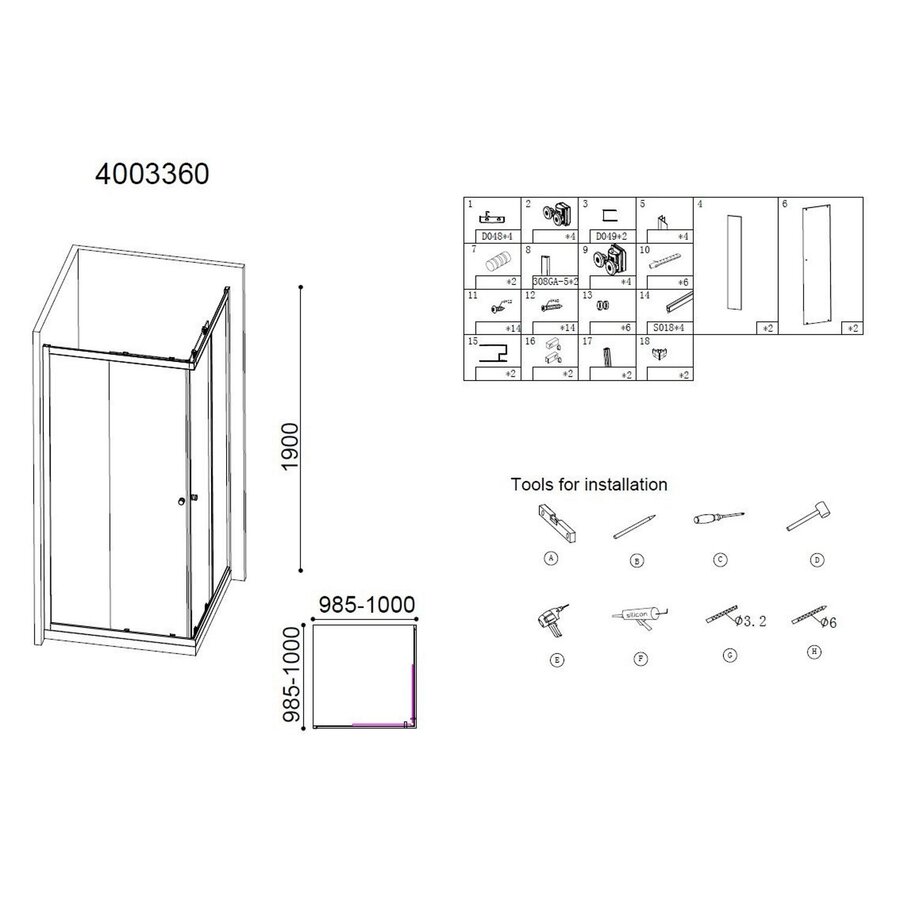 Best-Design "Project" Douche Hoekinstap 100x100x190cm Glas 5mm Aluminium Profiel