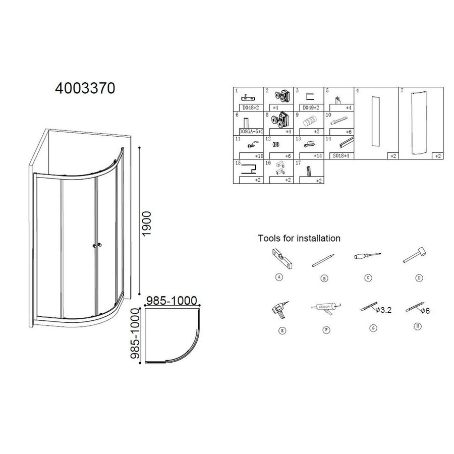 Best-Design "Project" 1/4 Ronde Douchecabine 100x100x190cm Glas 5mm Aluminium Profiel