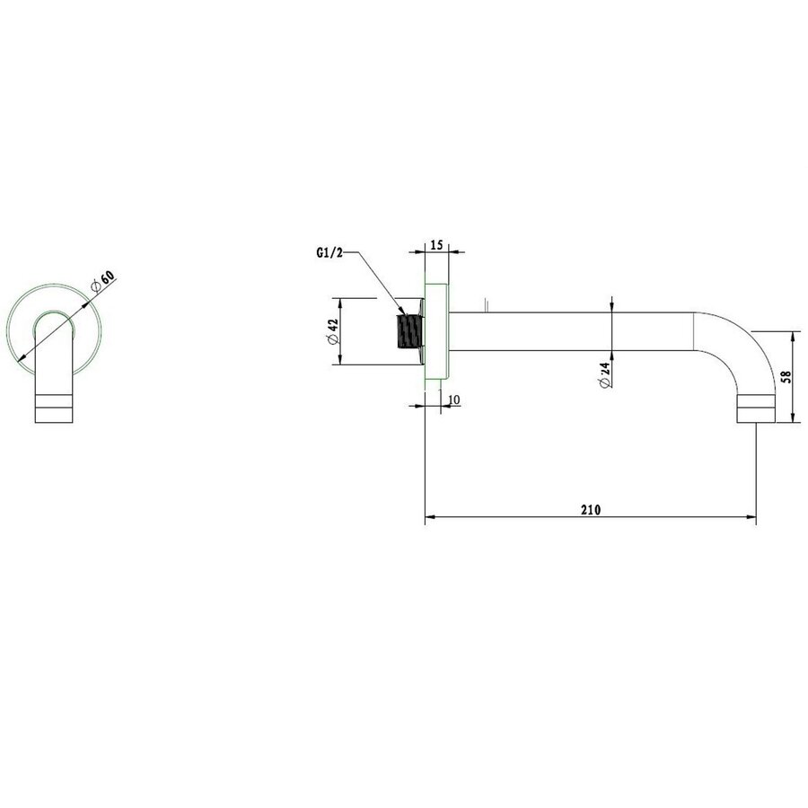 Best-Design "Nero" 90 Muuruitloop Met Rozet 1/2"x 21 cm Mat-Zwart