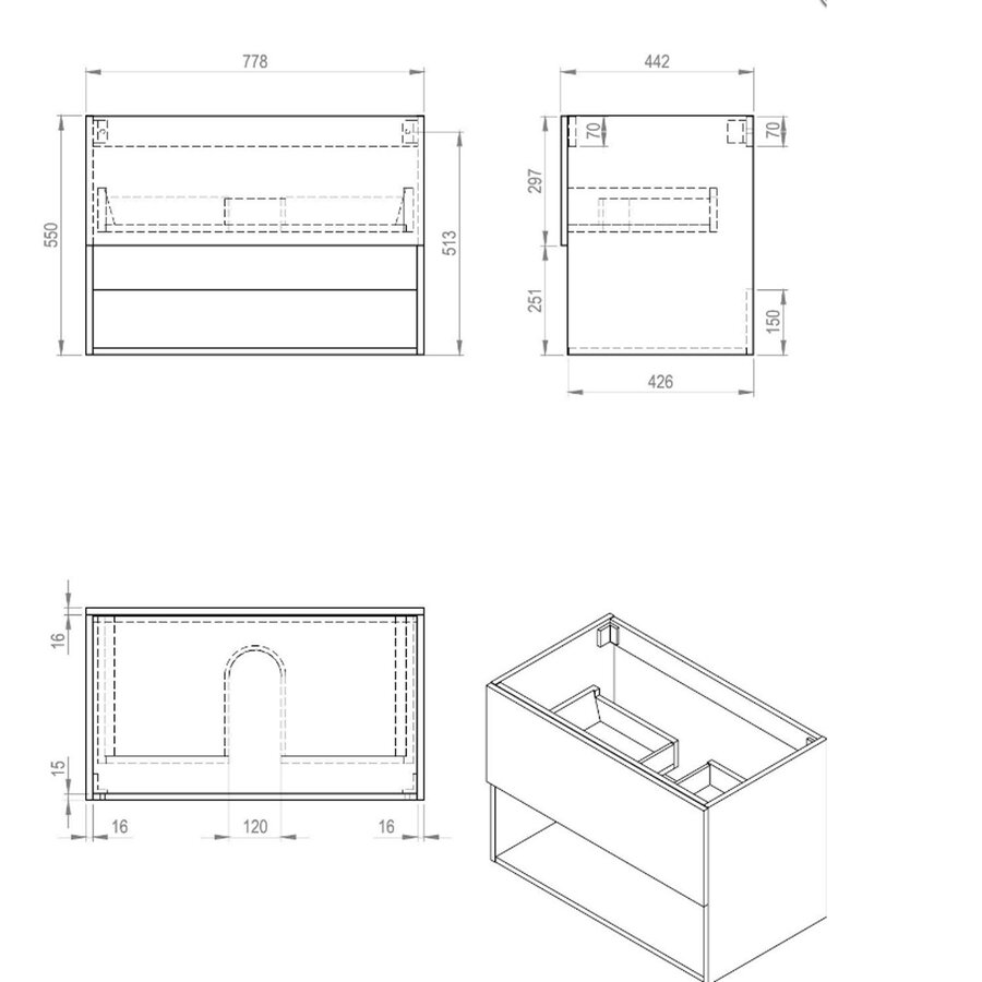 Best-Design "Rigatti-78-Black-Greeploos" Meubel Onderkast 78 cm