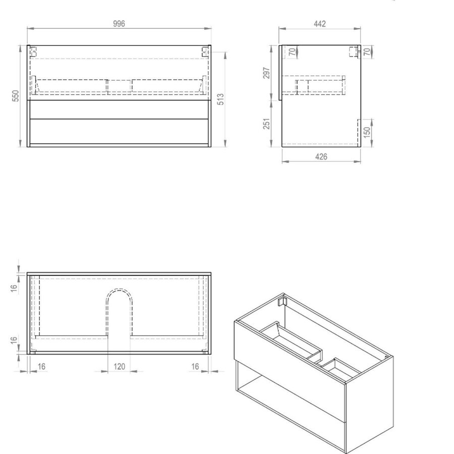 Best-Design "Rigatti-100-Black-Greeploos" Meubel Onderkast 100 cm
