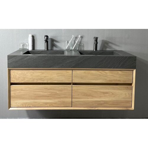 Badmeubel Casajoy Bold Wastafel Donkergrijs Onderkast 120 cm 4 Lades Eiken 