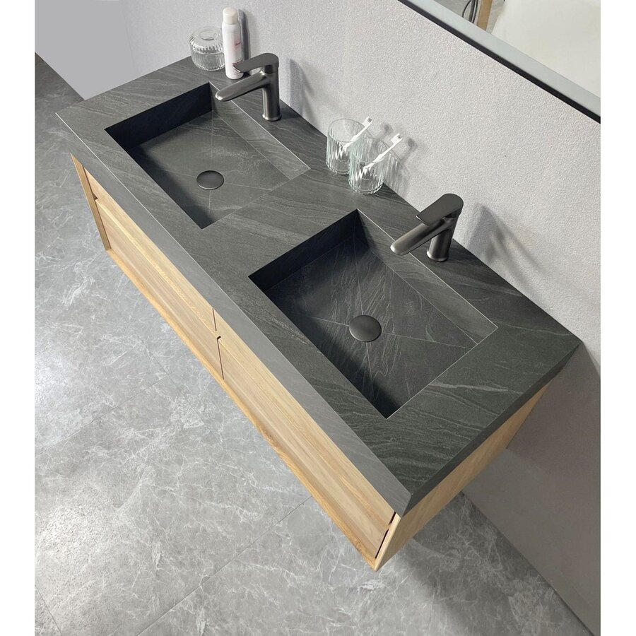 Badmeubel Casajoy Bold Wastafel Donkergrijs Onderkast 120 cm 4 Lades Eiken