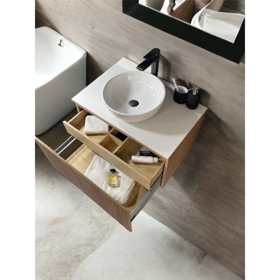 Badmeubel Casajoy Bold Onderkast 80 cm Met Strepen Eiken Met Topblad Wit