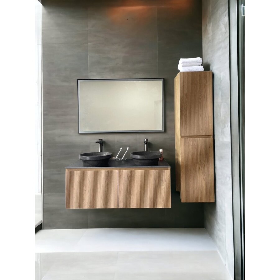 Badmeubel Casajoy Bold Topblad Donkergrijs Onderkast 120 cm Met Strepen Eiken