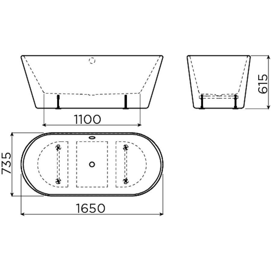 Clou InBe Vrijstaand Ligbad Ovaal 165x73.5x61.5 cm Acryl Wit Met Overloop Wit