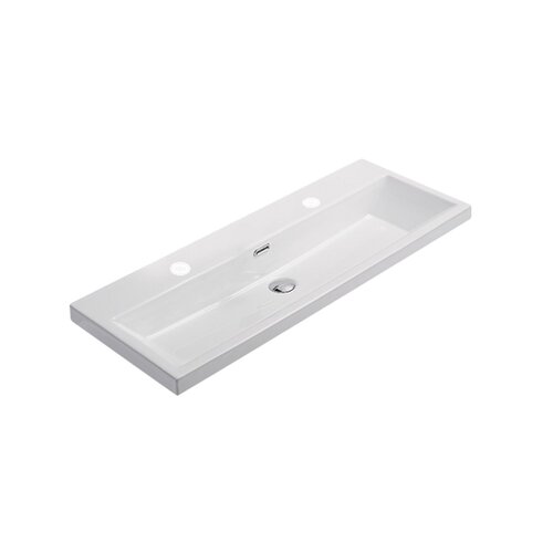 Wastafel Sanilux Compact Keramiek 100 cm 2 Kraangaten Wit 