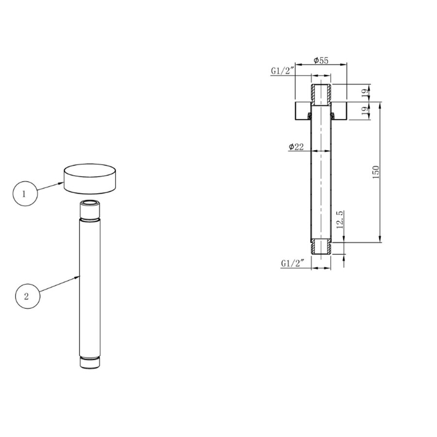 Douchearm BWS Danielle Met Plafondbevestiging 15 cm Geborsteld Staal