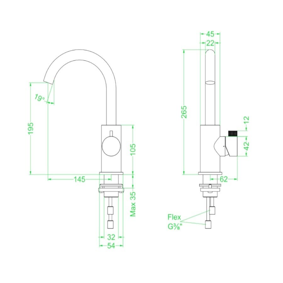 Wastafelkraan IVY Tribe Draaibare Uitloop Coldstart RVS316 Geborsteld Carbon Black PVD