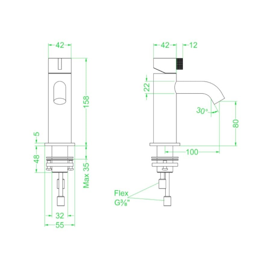 Wastafelkraan IVY Tribe Model S Coldstart RVS316 Geborsteld Carbon Black PVD