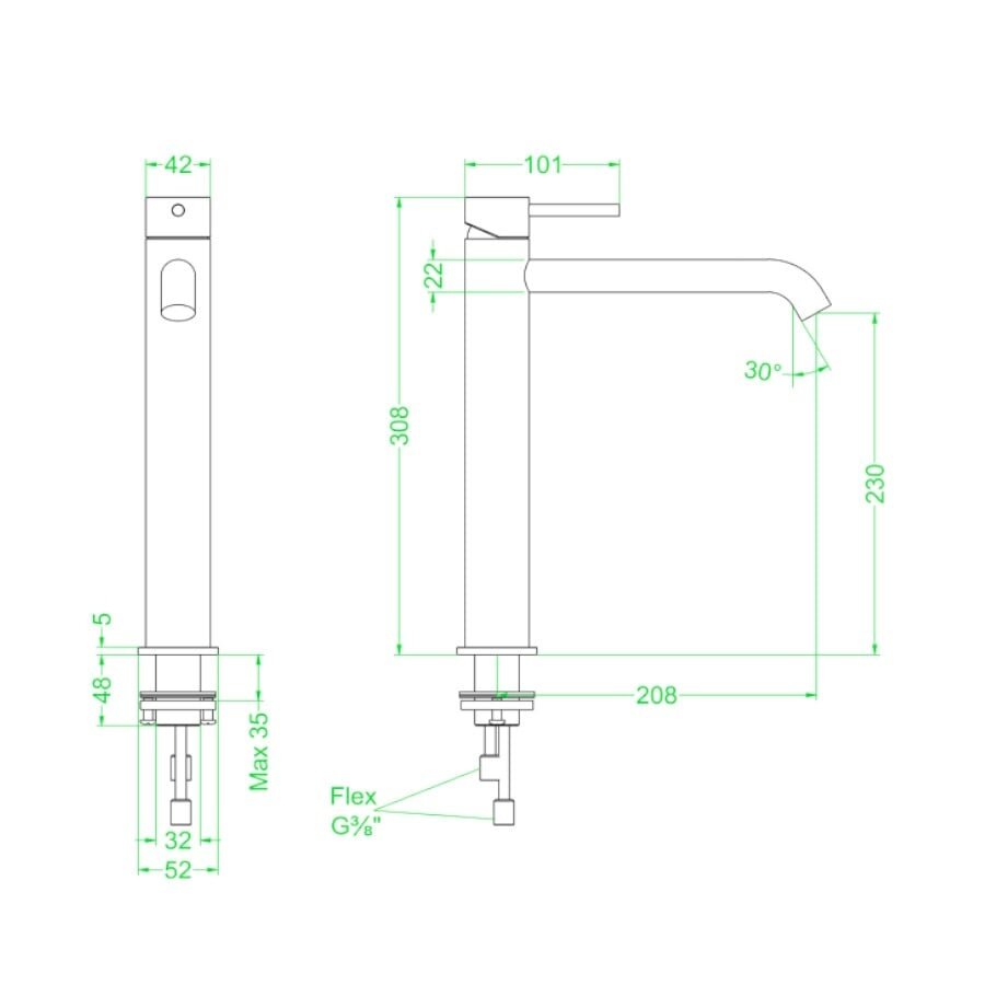 Wastafelkraan IVY Concord Model L Coldstart RVS316 Geborsteld Mat Goud PVD