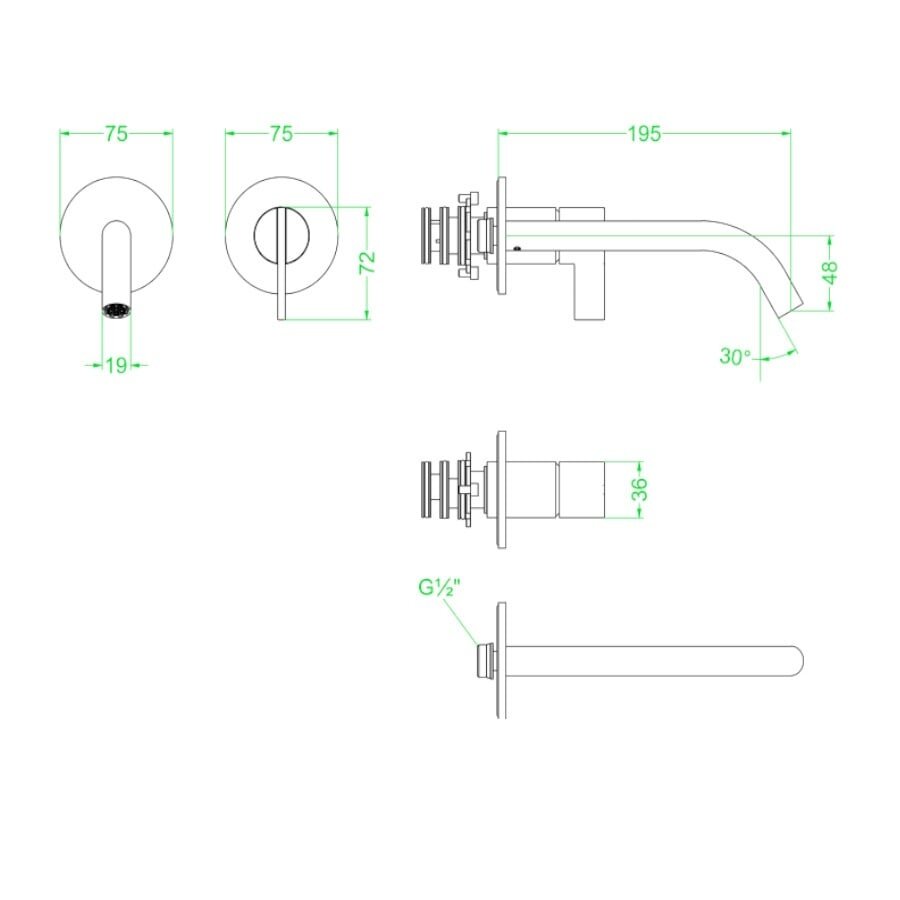Inbouw Wastafelmengkraan IVY Pact 2-gats Coldstart Zwart Chroom PVD