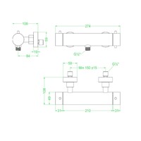 Douchethermostaatkraan IVY Concord Opbouw Cooltouch RVS316 Geborsteld Carbon Black PVD