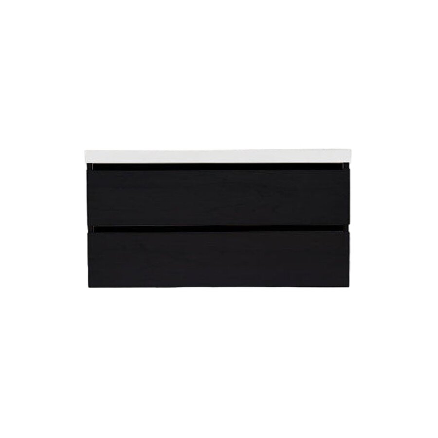 Onderkast Sanilux Trendline Met Greeplijst Mat Zwart 100x47x52 cm Black Oak