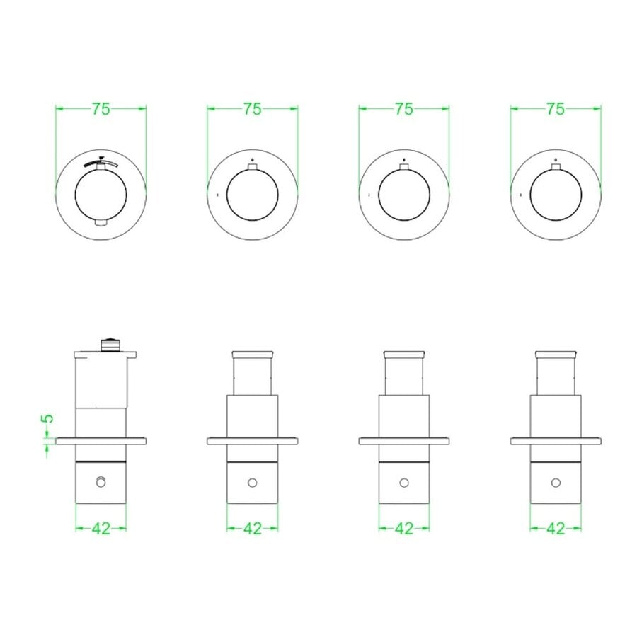 Afbouwdeel IVY Concord Inbouwthermostaat 3 Stopkranen Symmetry Met Ronde Rozetten Geborsteld RVS316