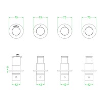Afbouwdeel IVY Concord Inbouwthermostaat 3 Stopkranen Symmetry Met Ronde Rozetten RVS316 Geborsteld Mat Goud PVD