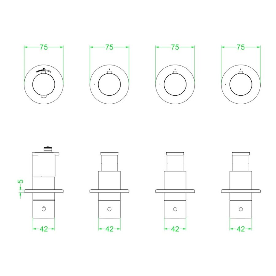 Afbouwdeel IVY Concord Inbouwthermostaat 3 Stopkranen Symmetry Met Ronde Rozetten RVS316 Geborsteld Mat Koper PVD