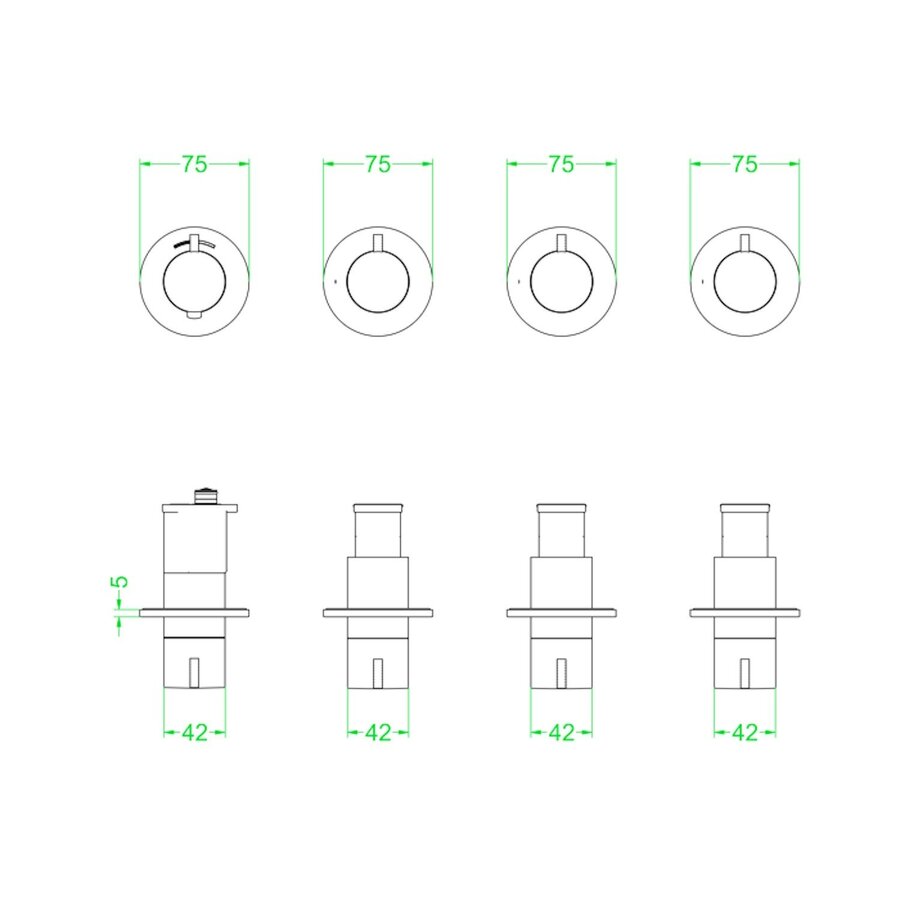 Afbouwdeel IVY Tribe Inbouwthermostaat 3 Stopkranen Symmetry Met Ronde Rozetten RVS316 Geborsteld Carbon Black PVD