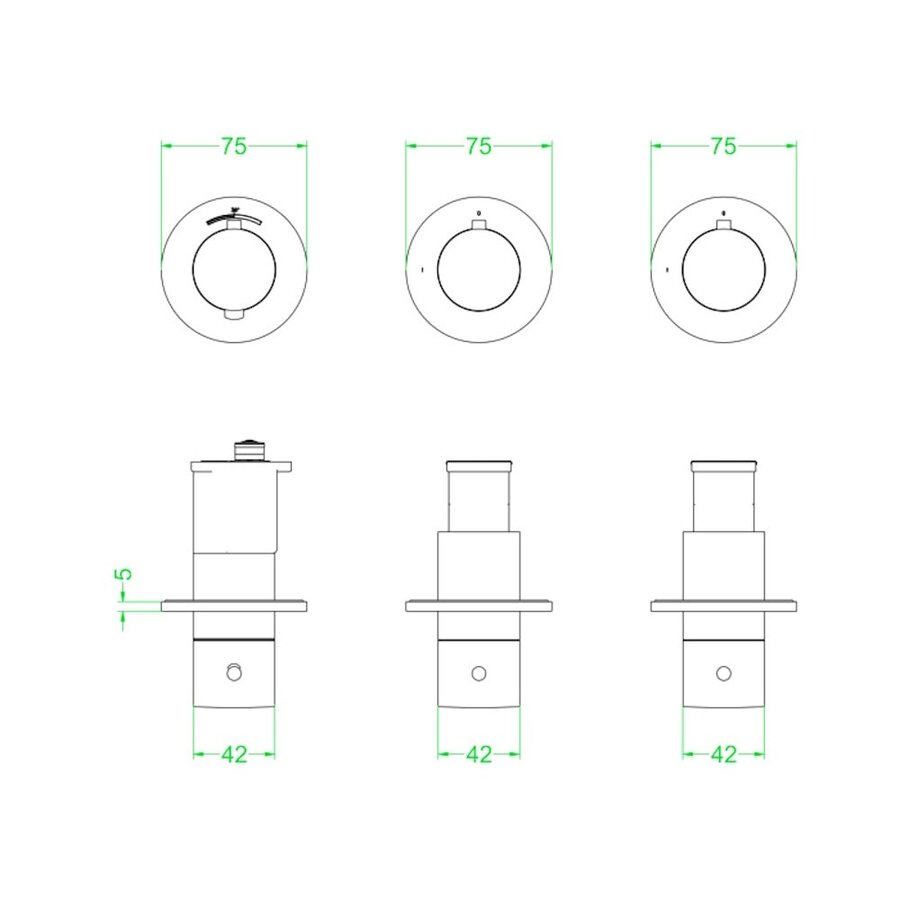 Afbouwdeel IVY Concord Inbouwthermostaat 2 Stopkranen Symmetry Met Ronde Rozetten Geborsteld RVS316