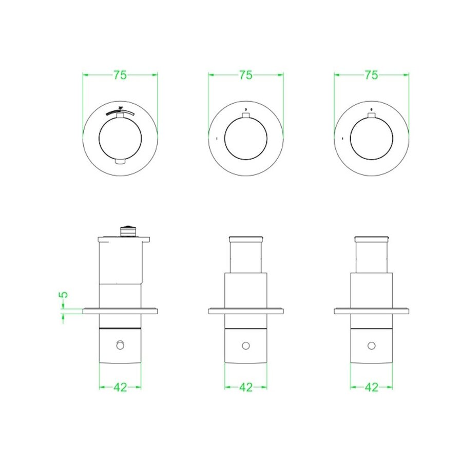 Afbouwdeel IVY Concord Inbouwthermostaat 2 Stopkranen Symmetry Met Ronde Rozetten RVS316 Geborsteld Mat Koper PVD