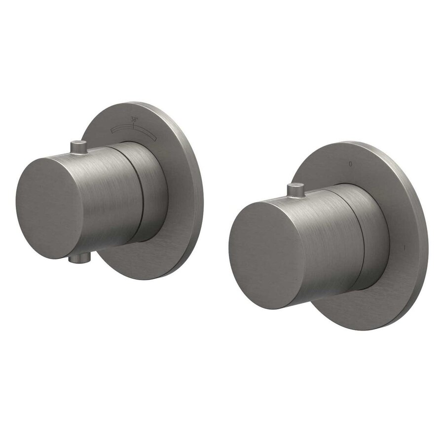 Afbouwdeel IVY Bond Inbouwthermostaat Symmetry 2-Weg Stop-Omstel Met Rond Rozet Geborsteld Metal Black PVD