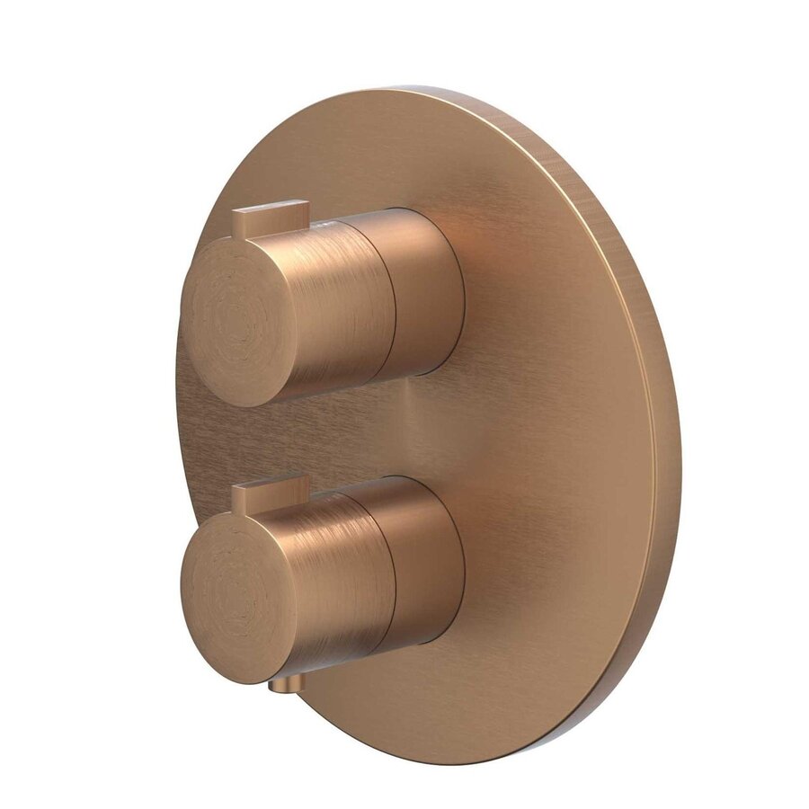 Afbouwdeel IVY Pact Inbouwthermostaat Symmetry 2-Weg Stop-Omstel Met Rond Rozet Geborsteld Mat Koper PVD