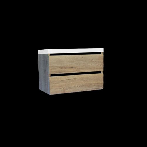 Onderkast Sanilux Trendline Met Greeplijst Mat Zwart 80x47x52 Cm Naturel Oak 