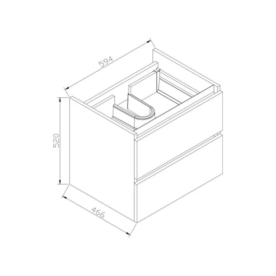 Onderkast Sanilux Trendline Met Greeplijst Aluminium 60x47x52 Cm Silver Oak