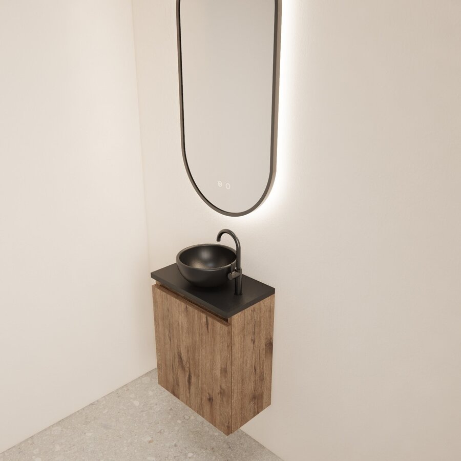 Fonteinmeubel BWS Meadow 40x50 cm Wellington Oak Incl. Topplaat Mat Zwart