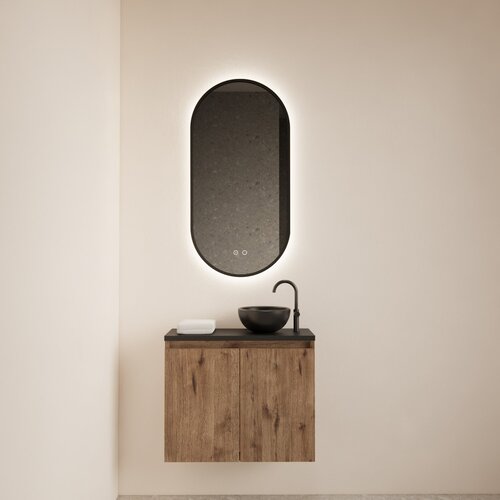 Fonteinmeubel BWS Meadow 60x50 cm Wellington Oak Incl. Topplaat Mat Zwart 