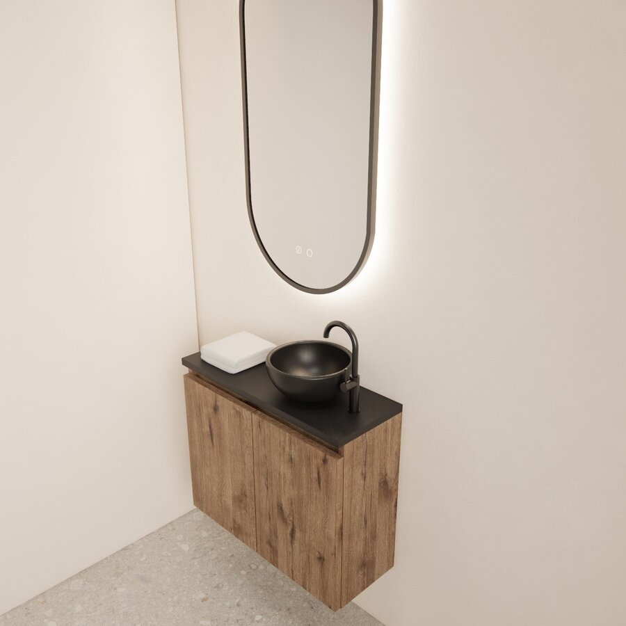 Fonteinmeubel BWS Meadow 60x50 cm Wellington Oak Incl. Topplaat Mat Zwart