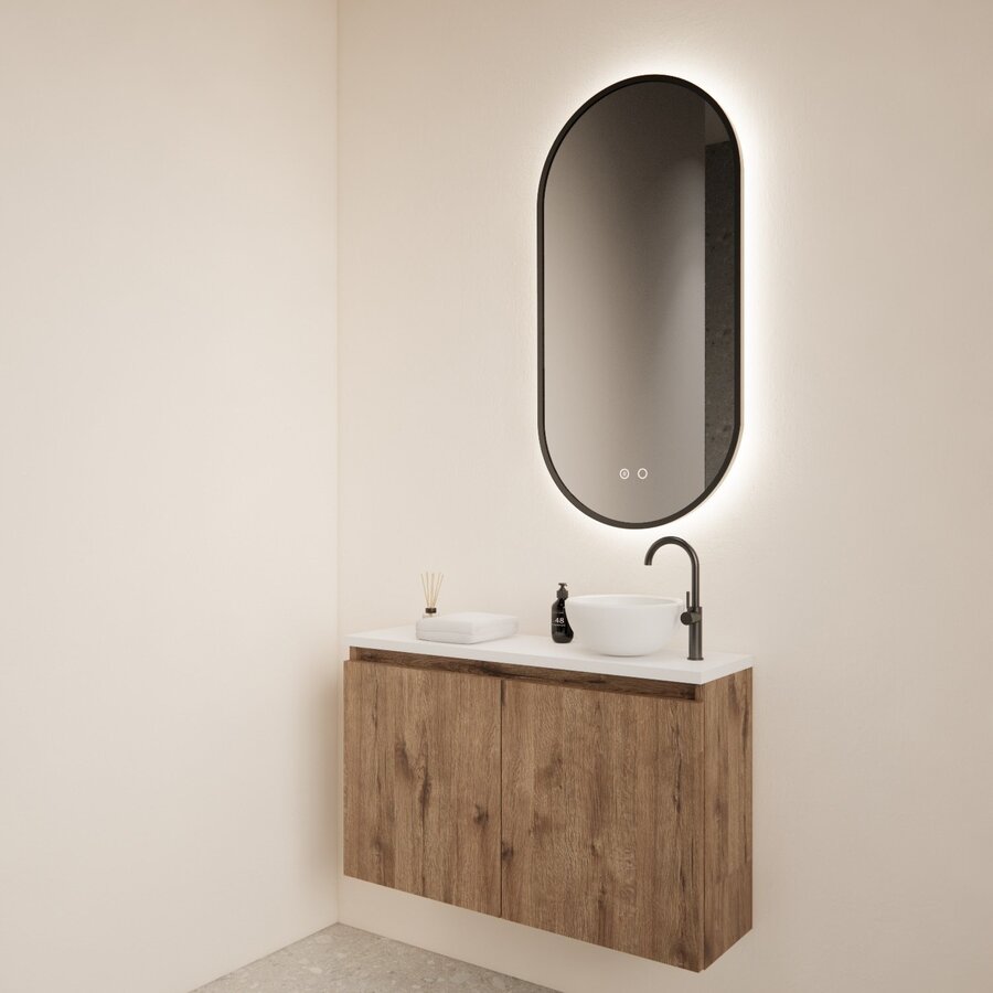 Fonteinmeubel BWS Meadow 80x50 cm Wellington Oak Incl. Topplaat Mat Wit