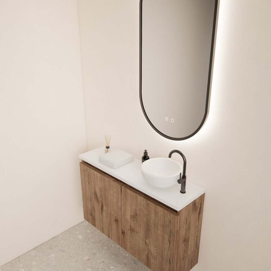 Fonteinmeubel BWS Meadow 80x50 cm Wellington Oak Incl. Topplaat Mat Wit