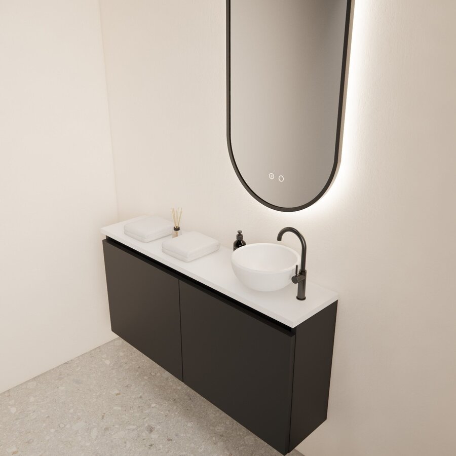 Fonteinmeubel BWS Meadow 100x50 cm Mat Zwart Incl. Topplaat Mat Wit