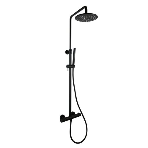 Regendoucheset Opbouw Sanilux Blair Thermostatisch Geribbelde Knop Douchekop 25 cm Mat Zwart 