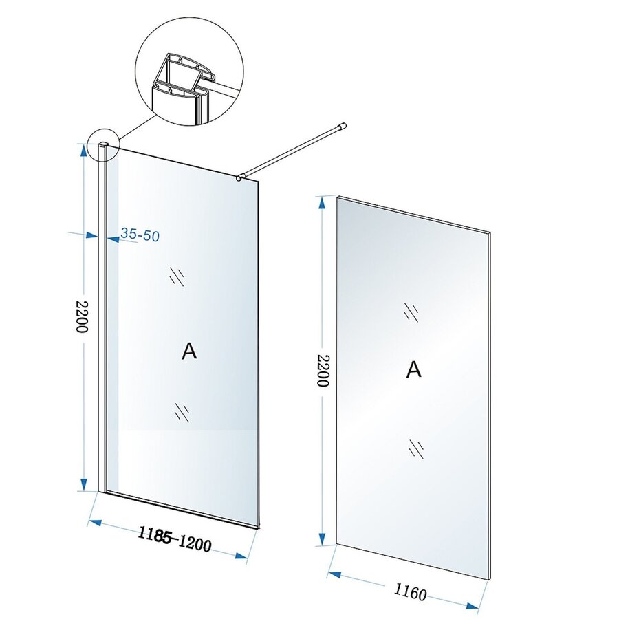 Inloopdouche Wiesbaden Eco 120x220 Cm 8 Mm Nano Coating Helder Glas Chroom
