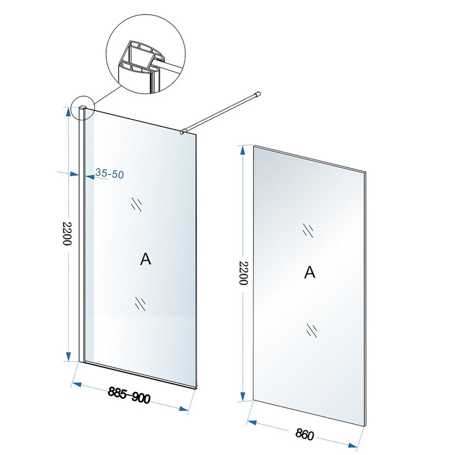 Inloopdouche BWS Loek 90x220 Cm 8 Mm Nano Coating Helder Glas Chroom