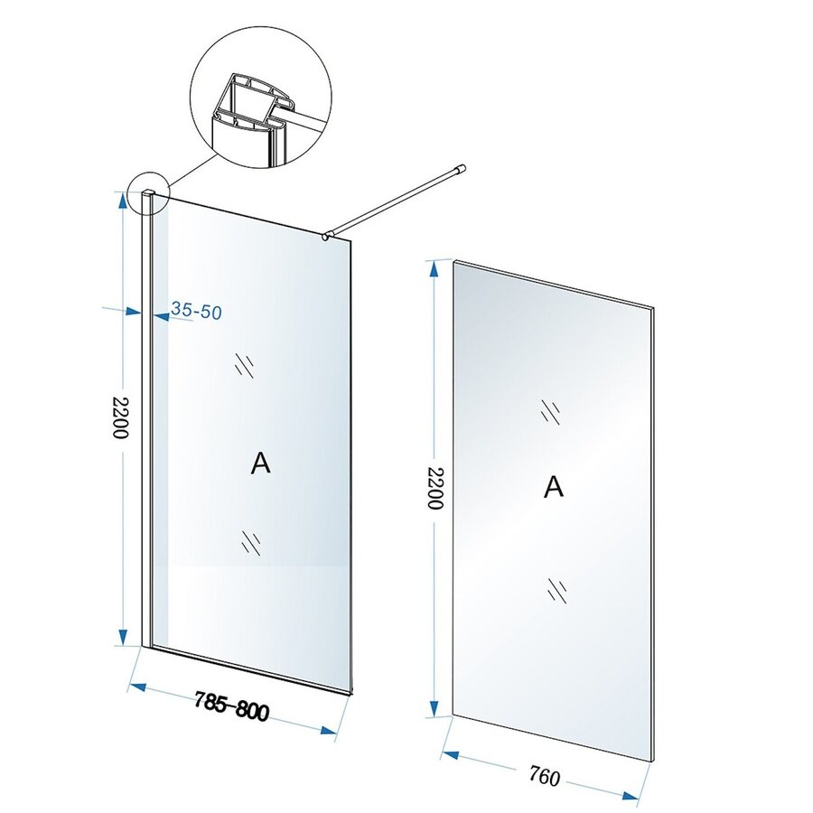 Inloopdouche BWS Loek 80x220 Cm 8 Mm Nano Coating Helder Glas Chroom