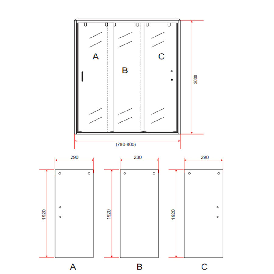 Nisdeur 3-Delig Schuifdeur BWS Aloni  80x200 cm 8 mm NANO Coating