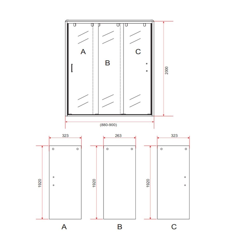 Nisdeur 3-Delig Schuifdeur BWS Aloni 90x200 cm 8 mm NANO Coating