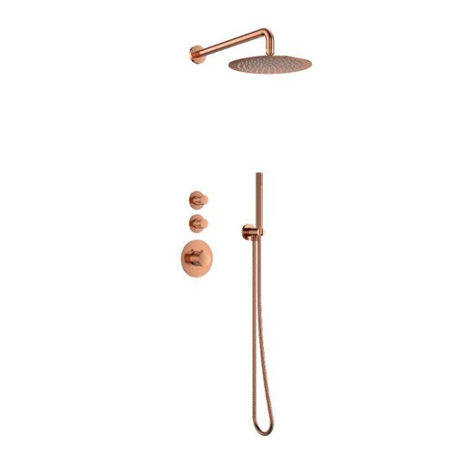 Doucheset Inbouw Deluxe Sanilux Giles Met Box Thermostaat Douchekop 25 cm Rond Geribbelde Knop Brons 