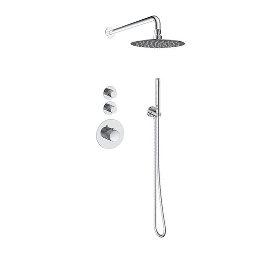 Doucheset Inbouw Deluxe Sanilux Giles Met Box Thermostaat Douchekop 25 cm Rond Geribbelde Knop Chroom 