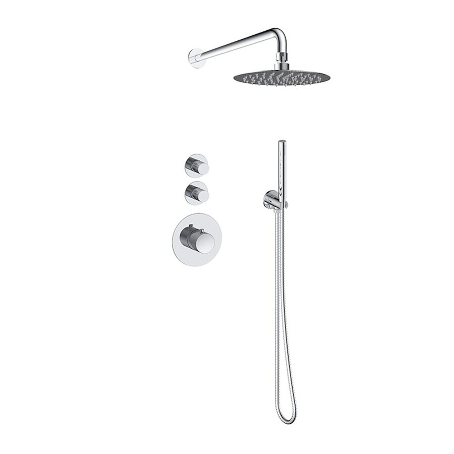 Doucheset Inbouw Deluxe Sanilux Giles Met Box Thermostaat Douchekop 25 cm Rond Geribbelde Knop Chroom