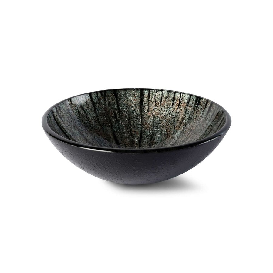 Waskom Luca Sanitair Vetro Rond 42x42x14,5 Gehard Glas Incl. Wastafelhouder Multicolor-Black