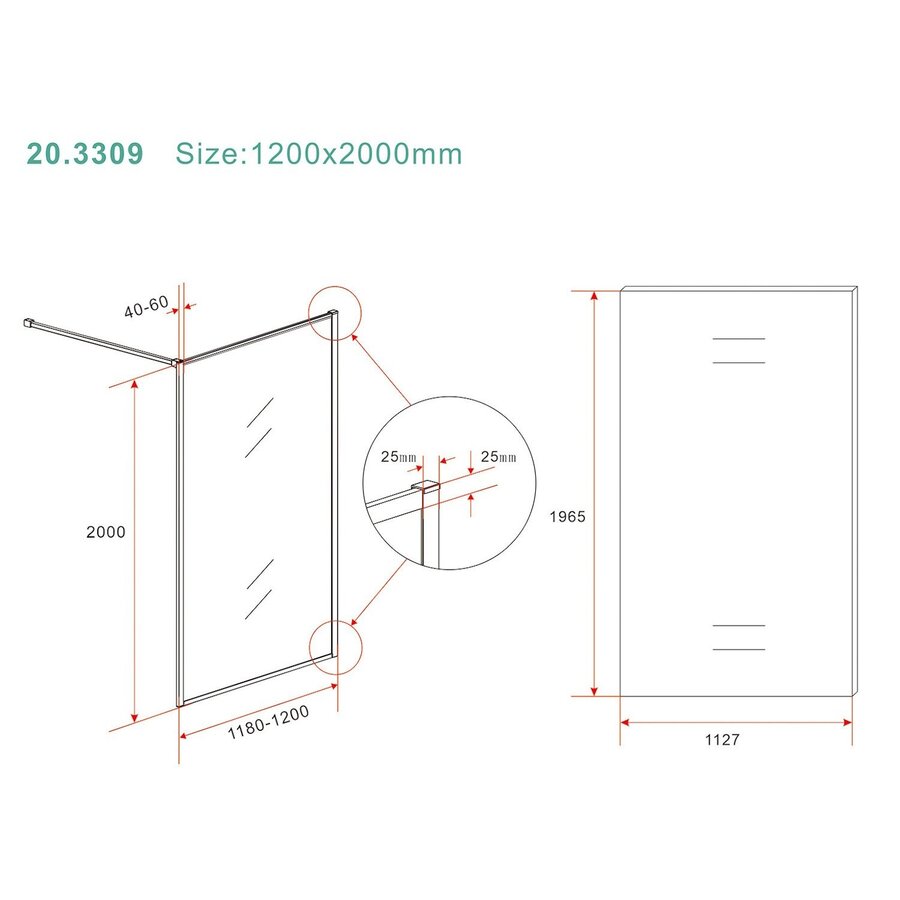 Inloopdouche BWS Ribbel 120x200 cm 8 mm Nano Coating Helder Glas Geborsteld Brons Koper