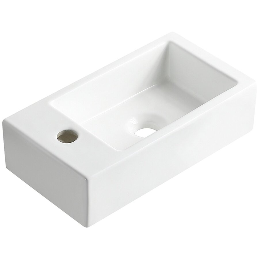 Fontein Wiesbaden Rhea M 40x22 Kraangat Links Glanzend Wit