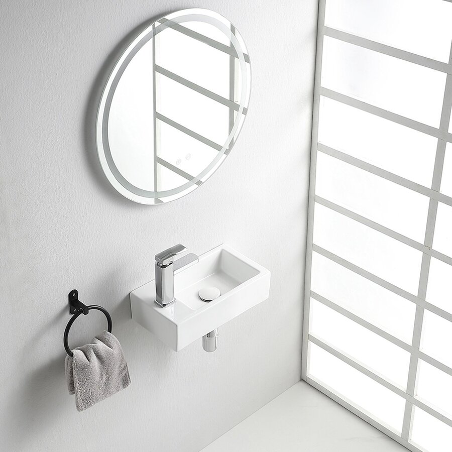 Fontein Wiesbaden Rhea M 40x22 Kraangat Links Glanzend Wit