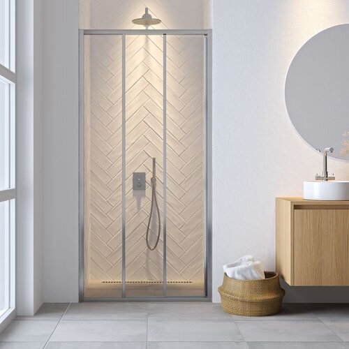 Schuifdeur Driedelig Sealskin Hooked 90x200 cm 6 mm Helder Glas Antikalk Zilver 