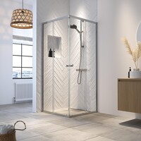 Douchecabine Sealskin Hooked Vierdelig Hoekinstap met Schuifdeuren 90x90x200 cm 6 mm Helder Glas Zilver